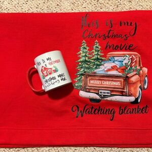 Red Christmas Movie Watching Blanket and Mug Set